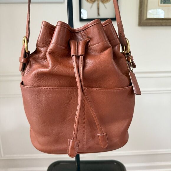 Vintage 90s Coach 1995 4151 Thompson Bucket Bag Tan Leather USA Hang Tag - Picture 2 of 11